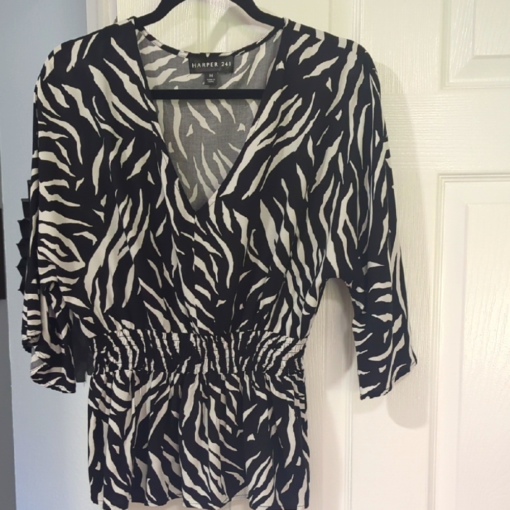 Harper Monochrome Zebra Print Medium 3/4 Sleeve Blouse